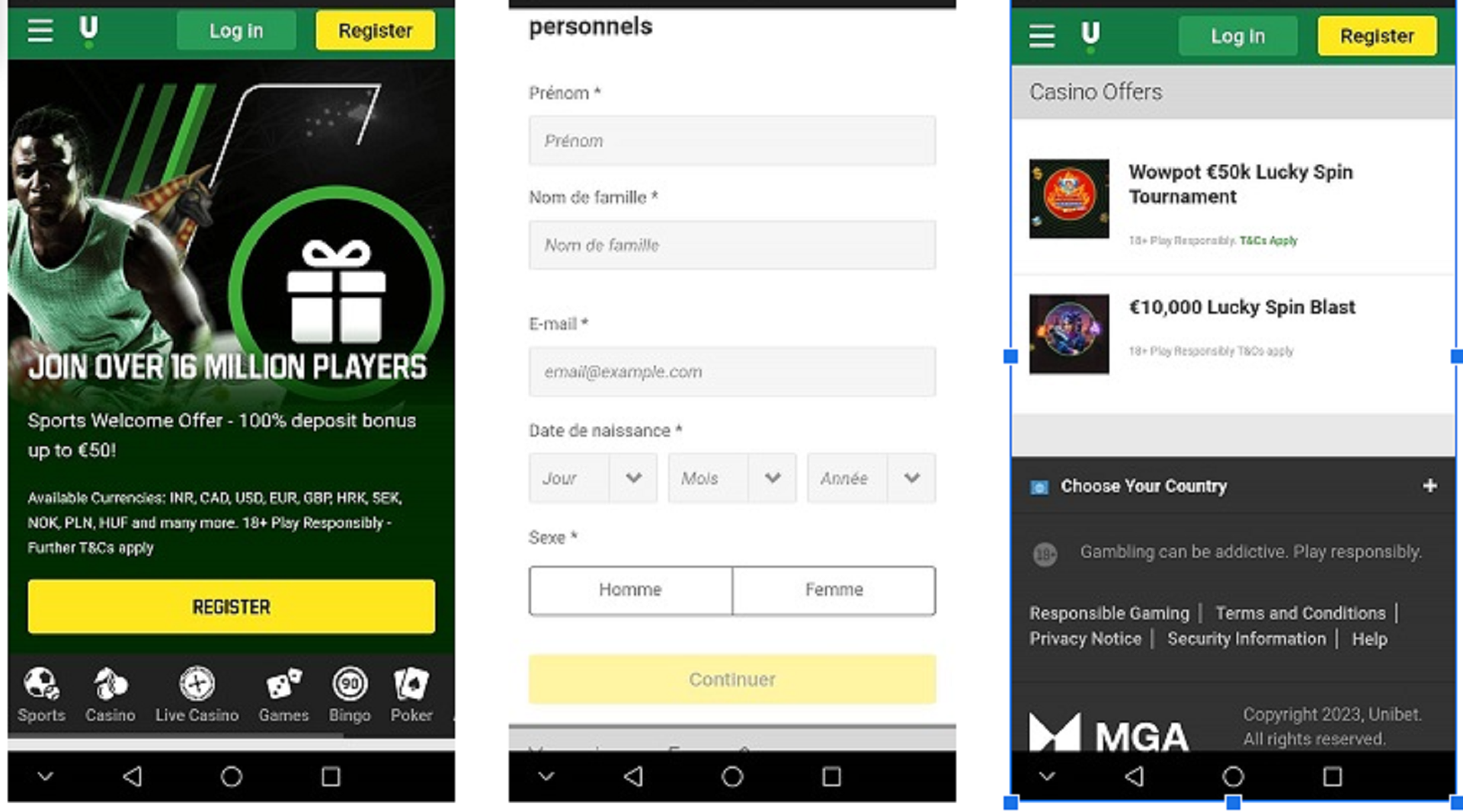 Aperçu de l’application mobile d’Unibet