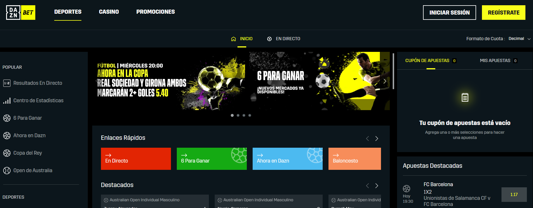 plataforma de la casa de apuestas DAZN Bet
