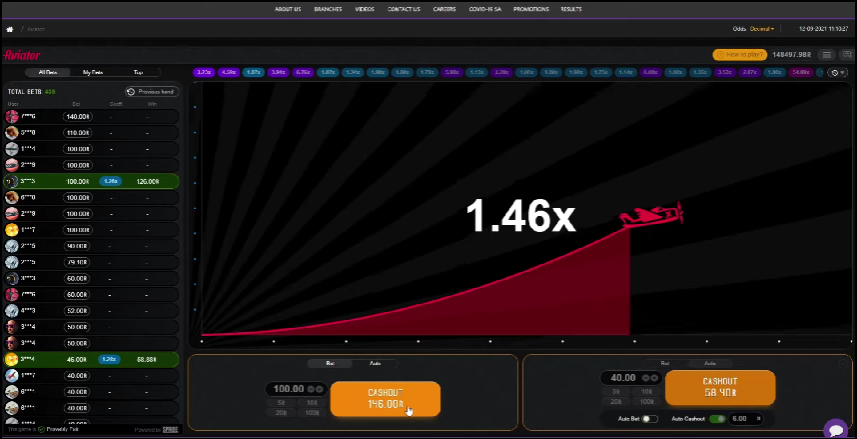 Image Of Hollywoodbets Aviator Options Page