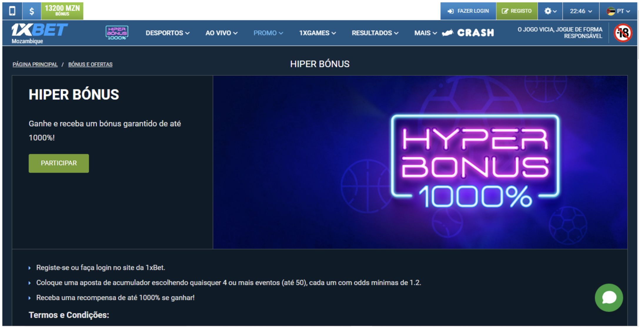 Bónus de apostas 1000% hiperbonus na 1xBet