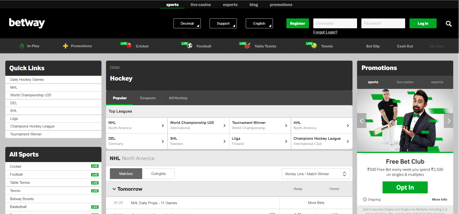 Image for Betway login Option