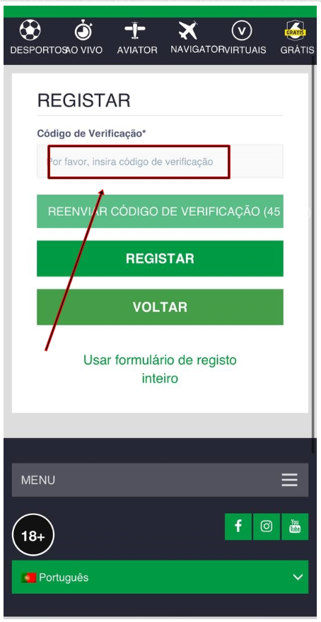 Página de verificação da Premier Bet Moçambique