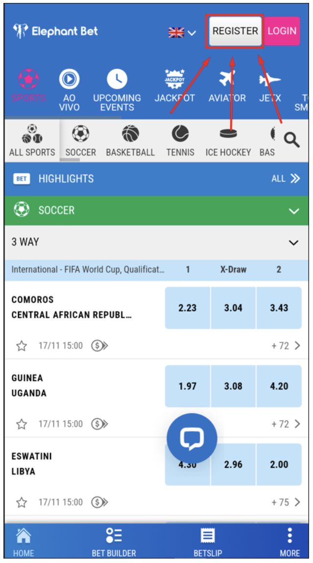 Como fazer registo na Elephant Bet? - passo 1