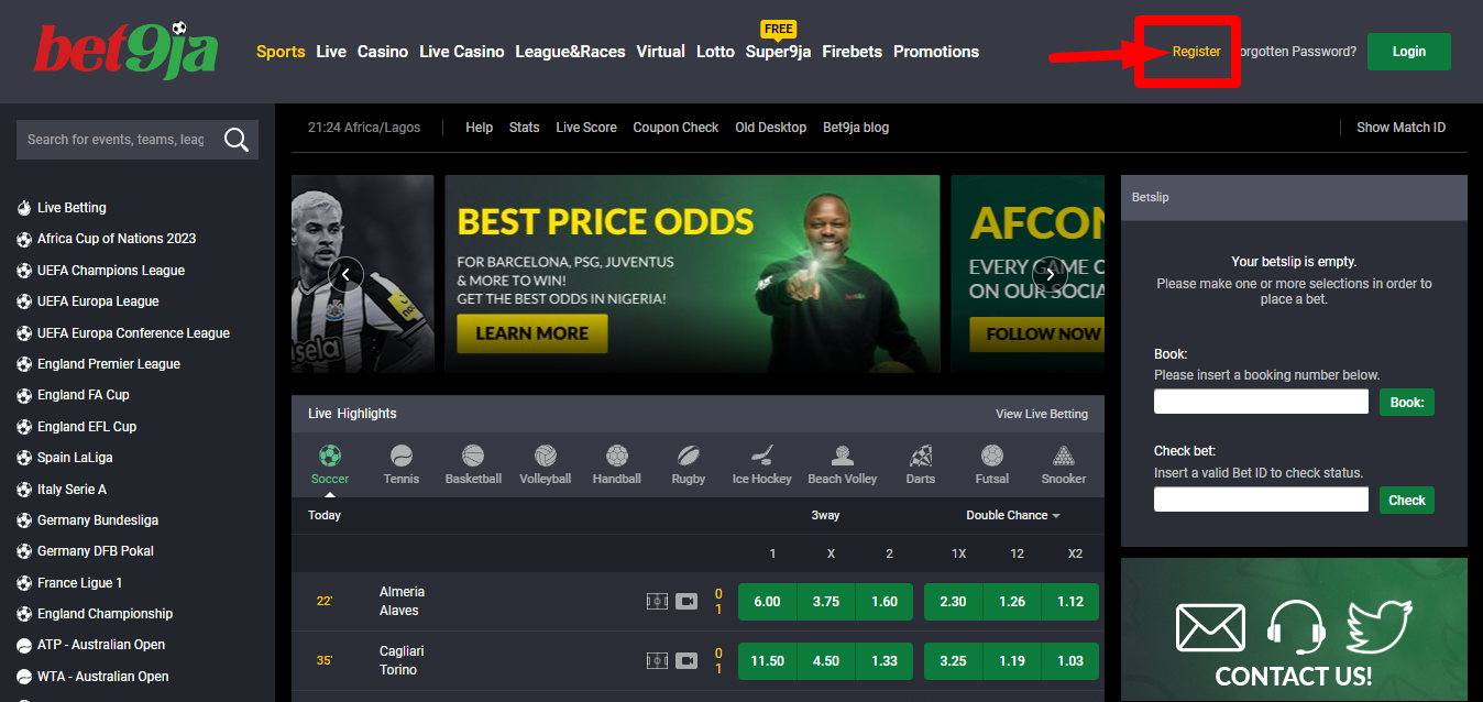 Go To The Bet9ja Website