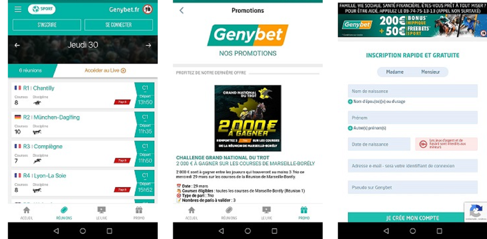 Aperçu de l’application mobile de Genybet