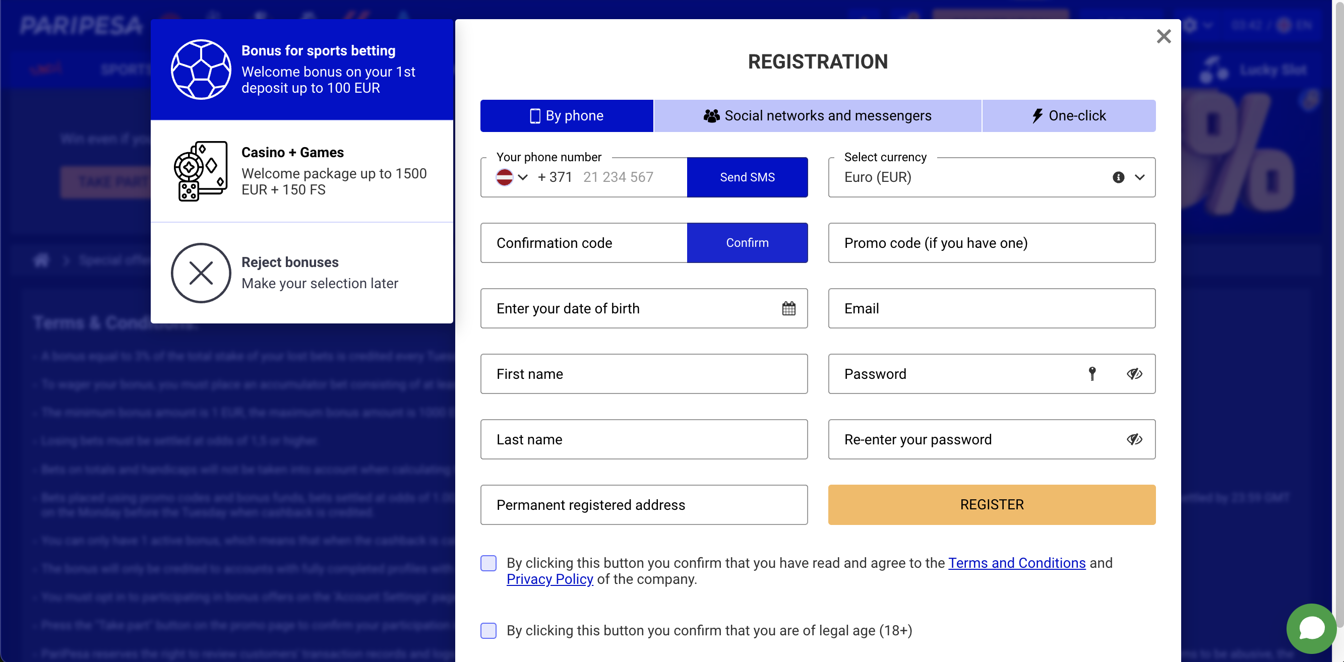 Register or log in to your Paripesa account