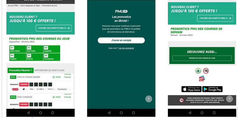 Aperçu de l’application mobile de PMU