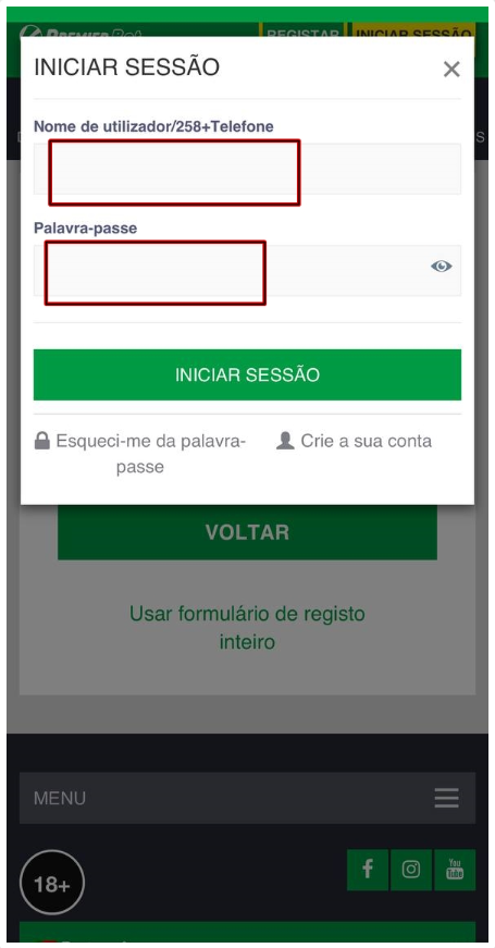 Página de dados da Premier Bet Moçambique