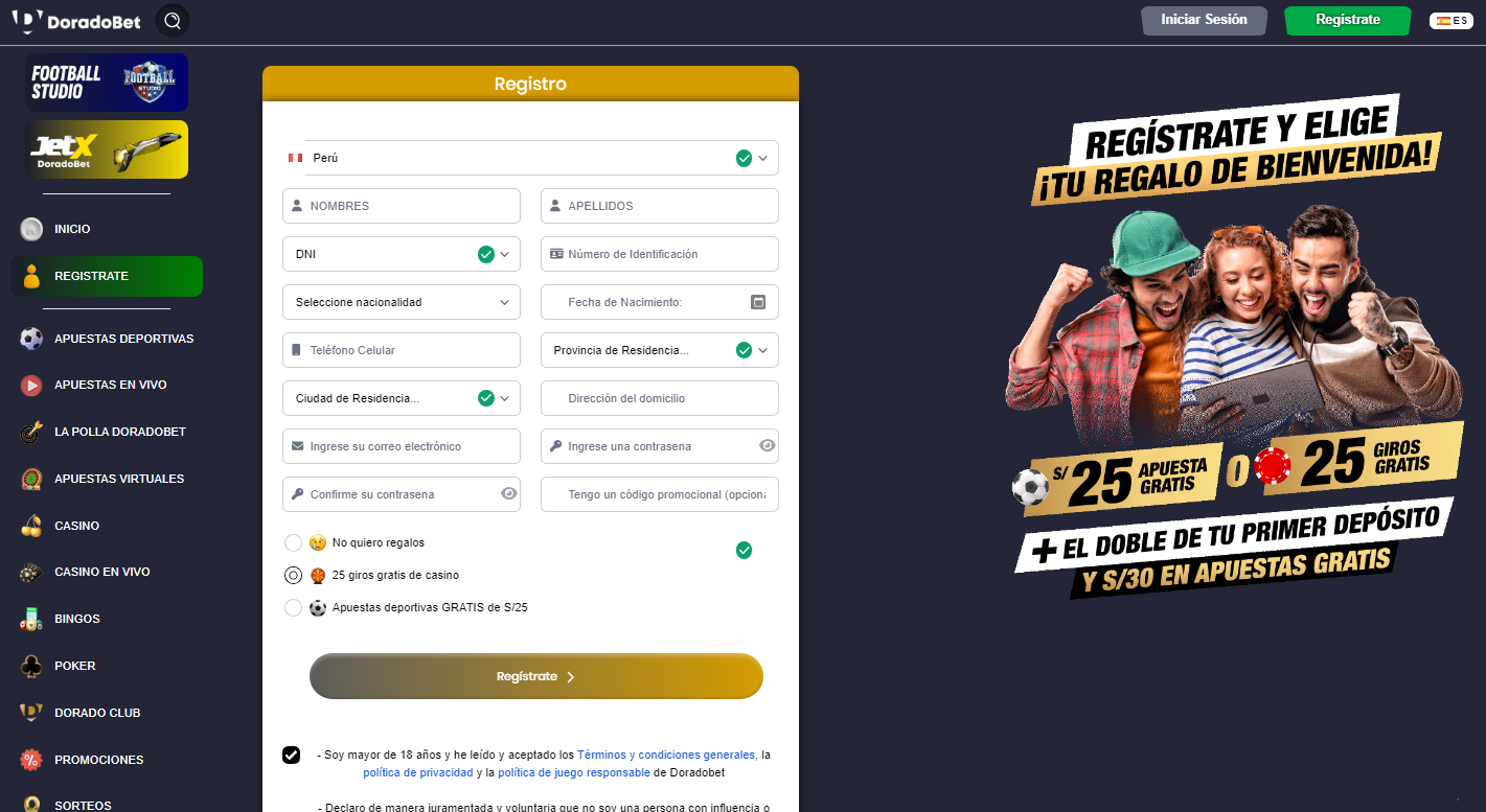 DoradoBet registrarse