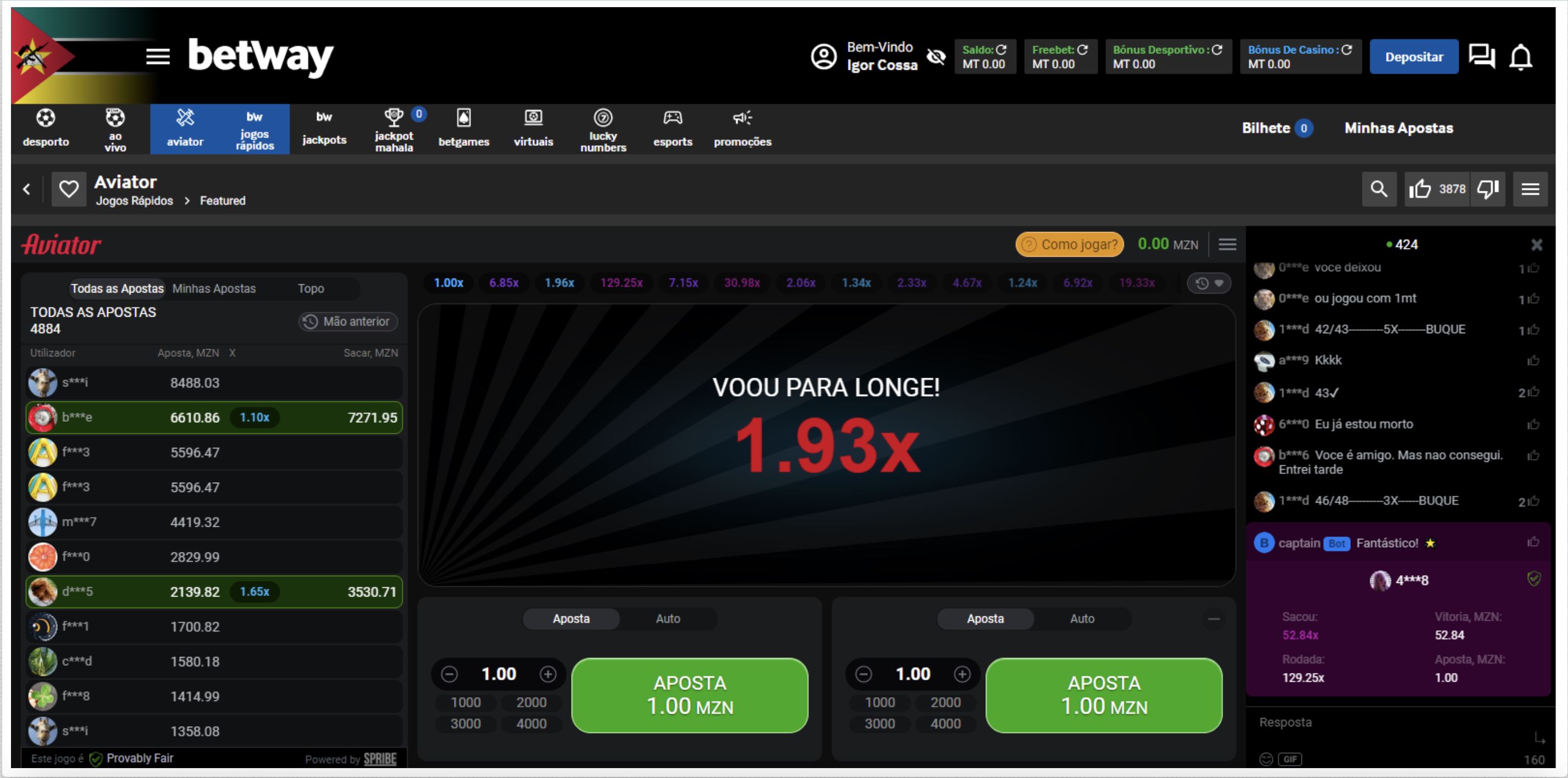 Jogo do Aviator na Betway
