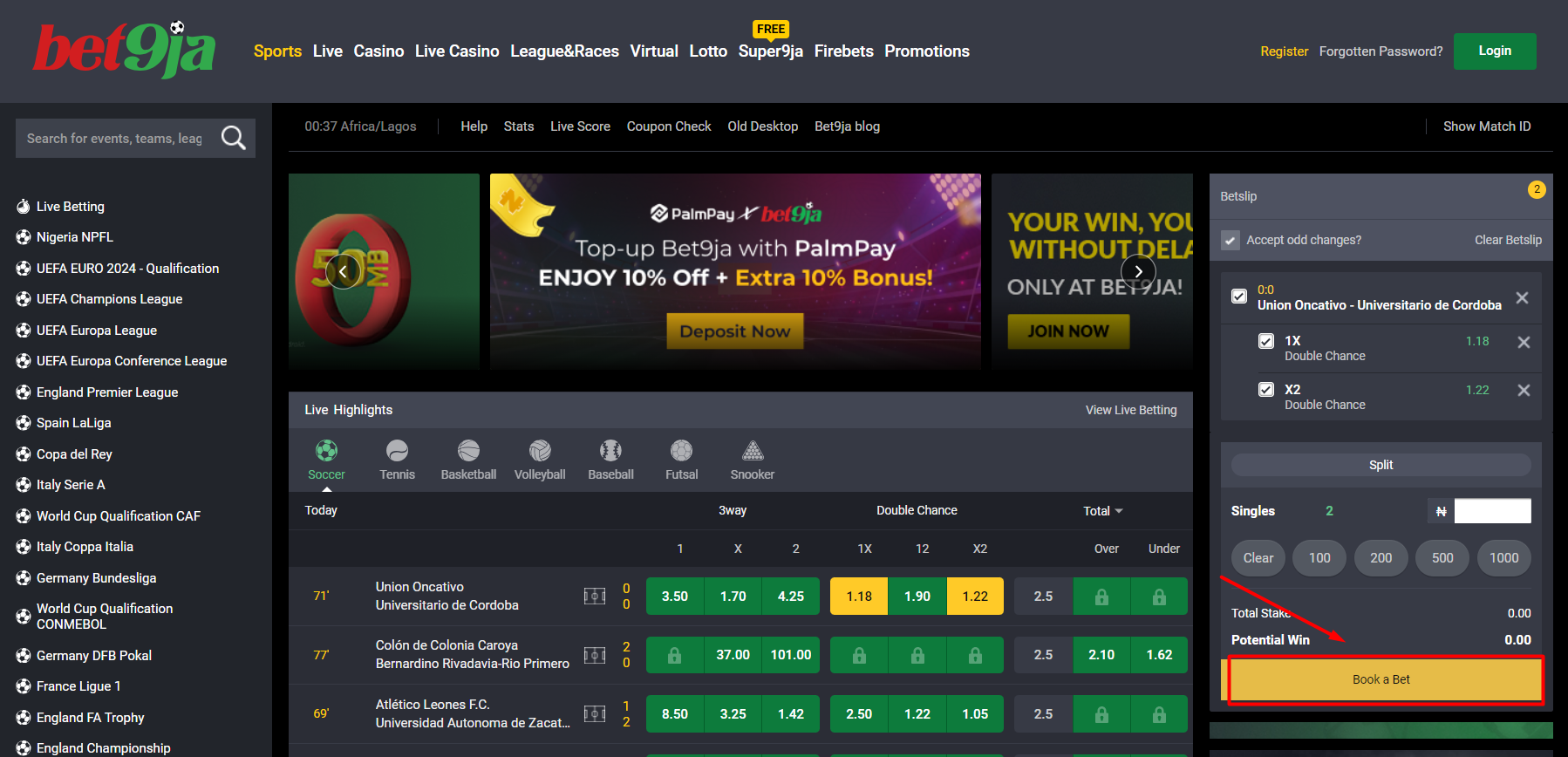 Bet9ja online booking via desktop