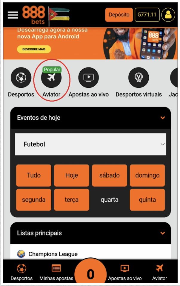 Ecrã inicial do site da 888Bets com o Aviator