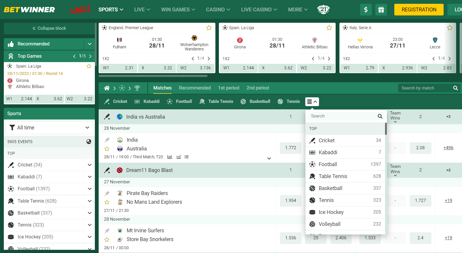 Image for Betwinner Sports betting options