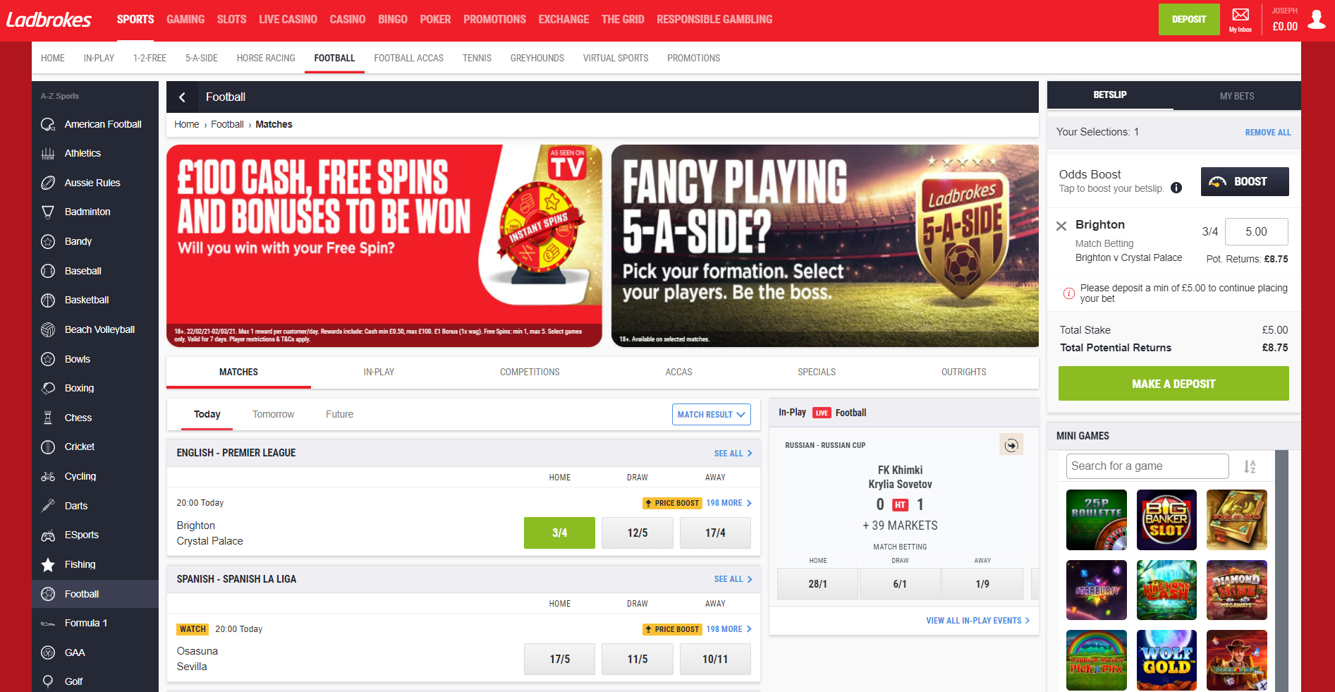 LadBrokes Sportsbook website landing page