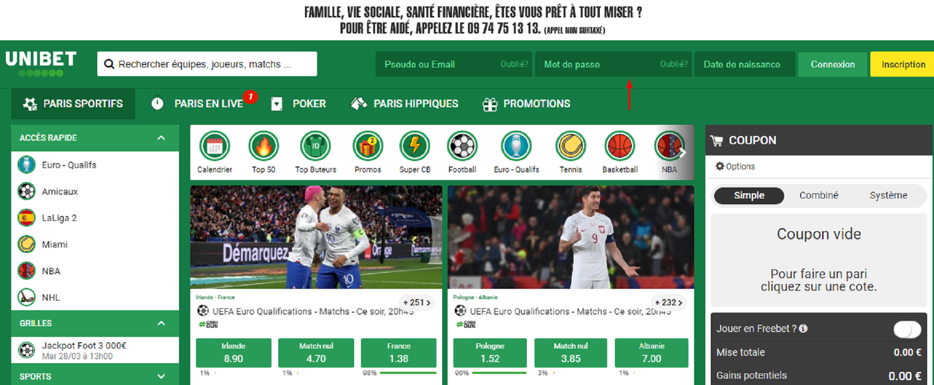 Image montrant comment se connecter sur Unibet