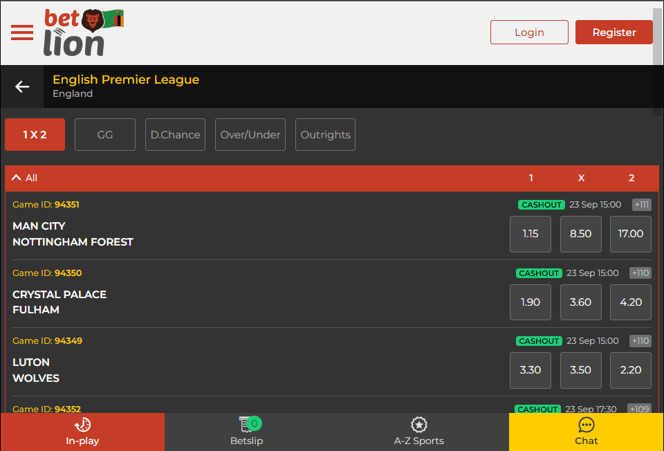 Image of BetLion Live Betting Page