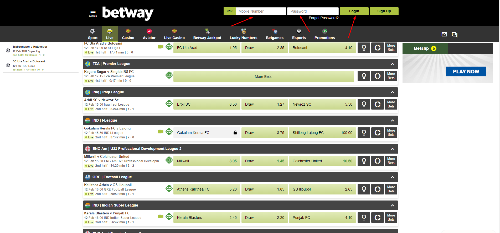 Betway Login Page