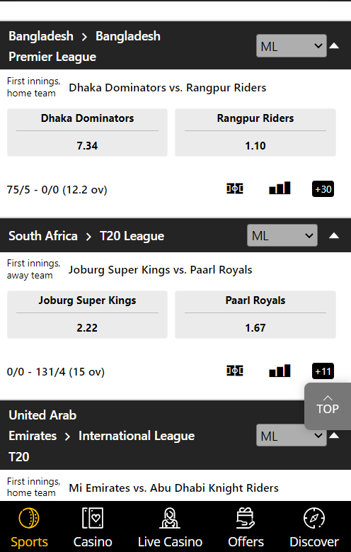 Placing bet on 10Cric cricket