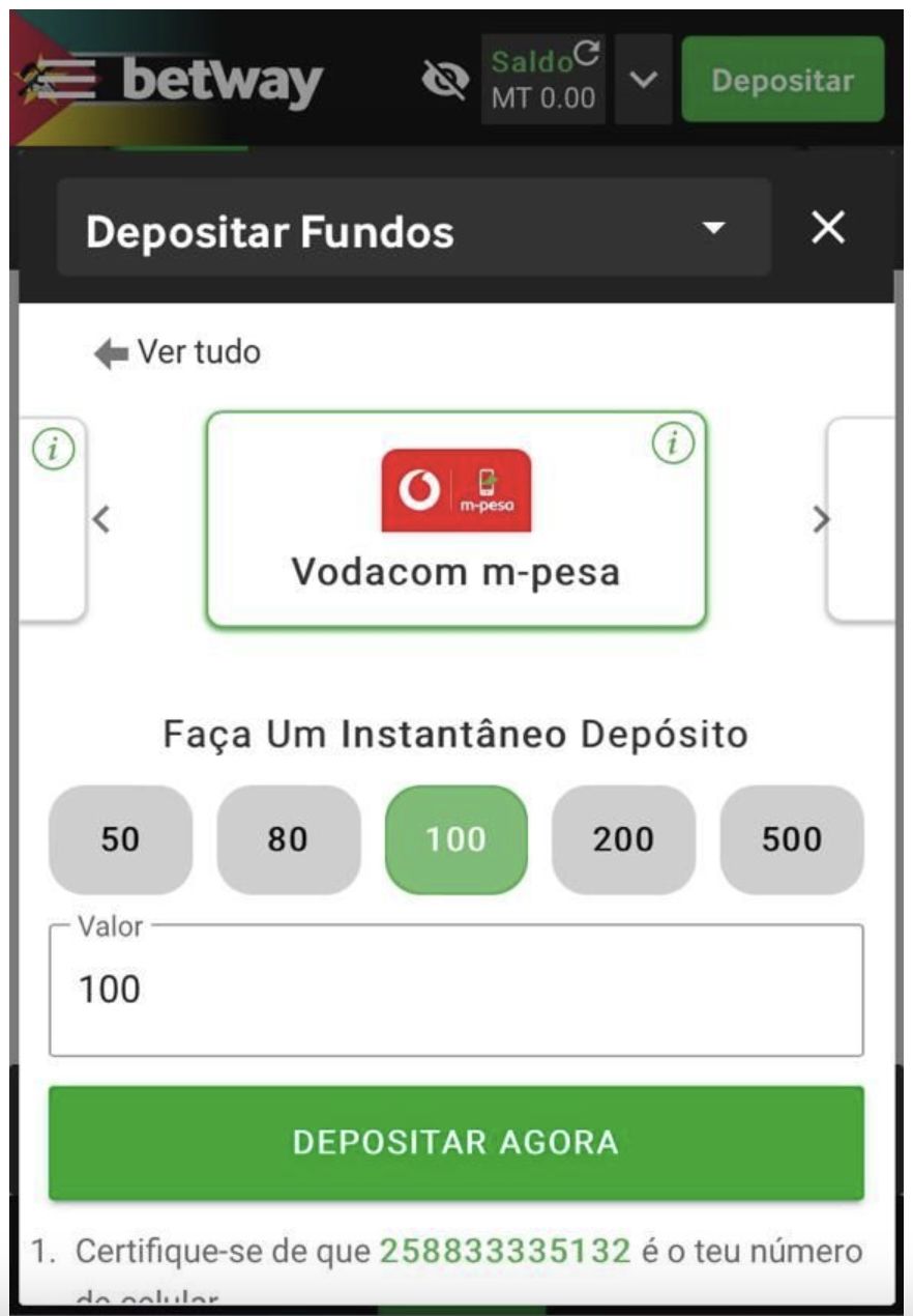 Montante de depósito na versão iOS via M-Pesa