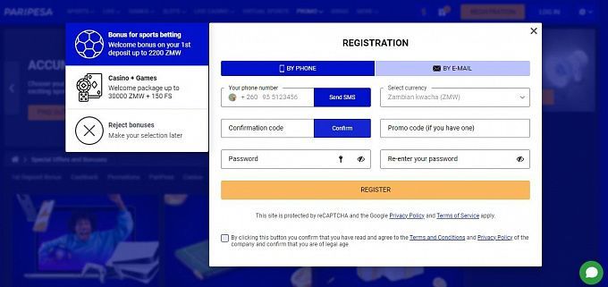 Paripesa Registration Page