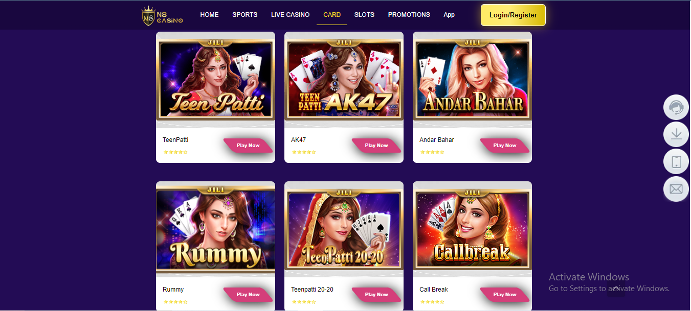 Card games on N8 casino