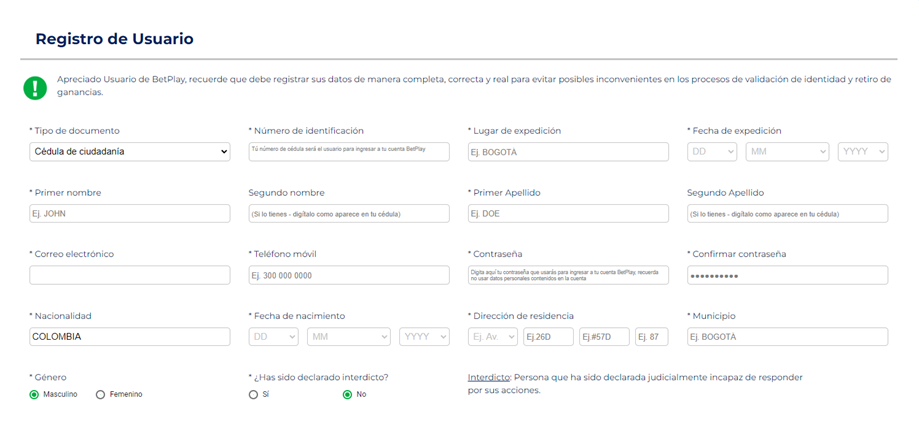 Muestra los requisitos solicitados por BetPlay para registrarse en su página