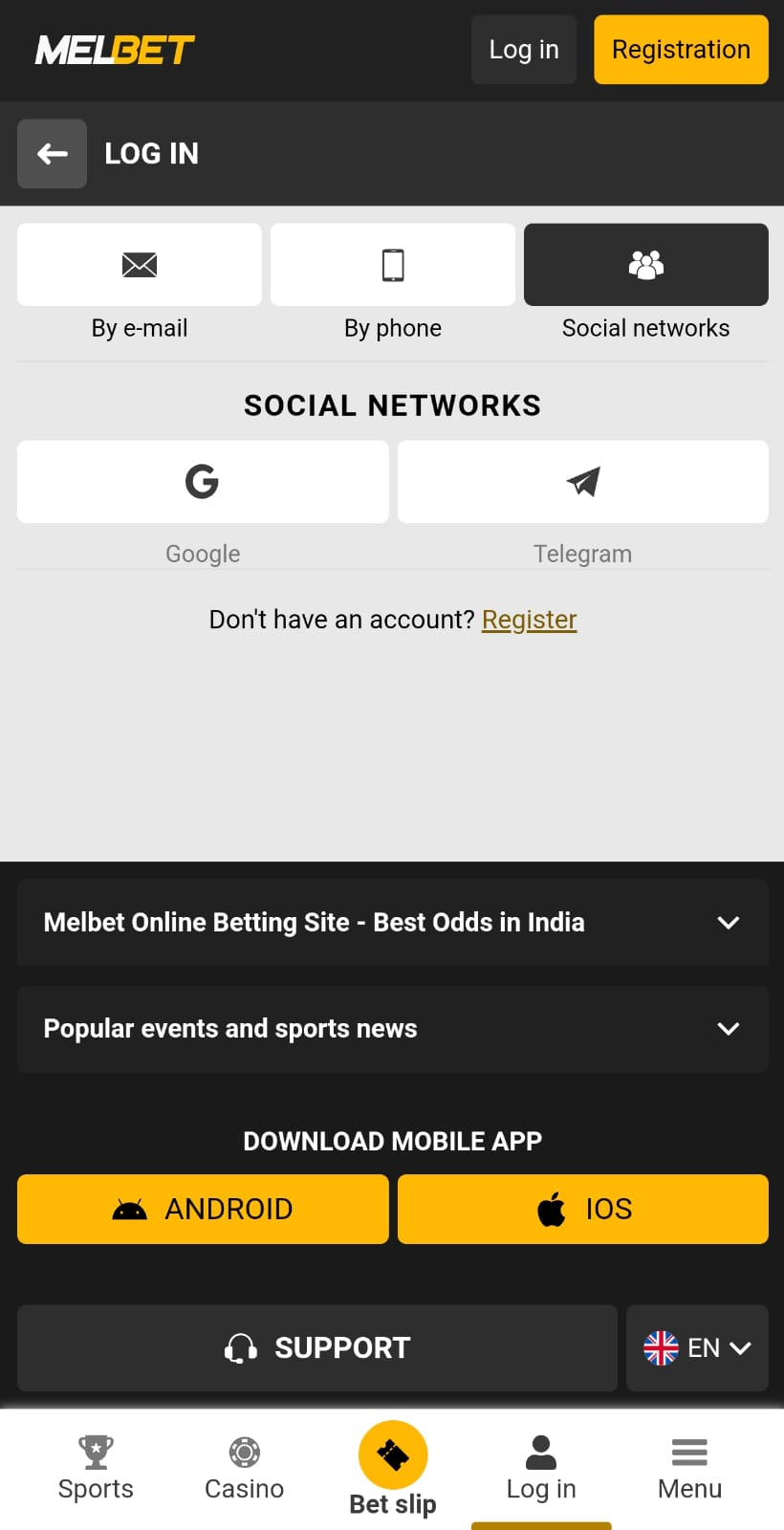 App Login on Melbet