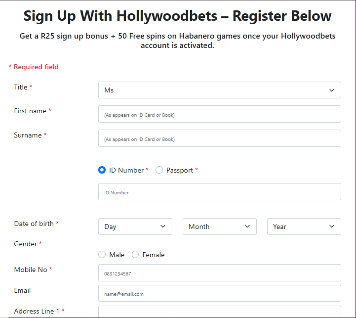 Hollywoodbets Sign-Up Process