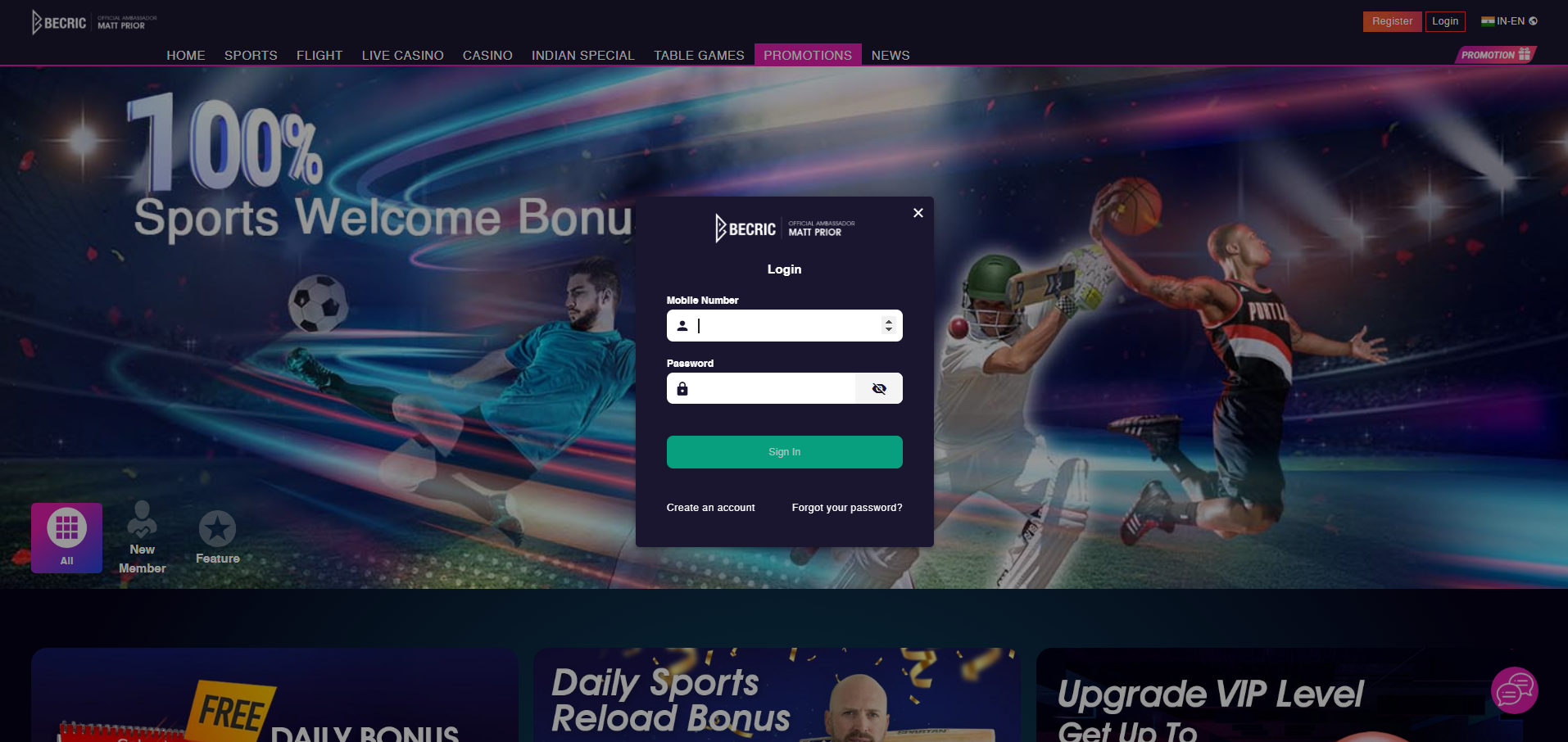 Login via becric