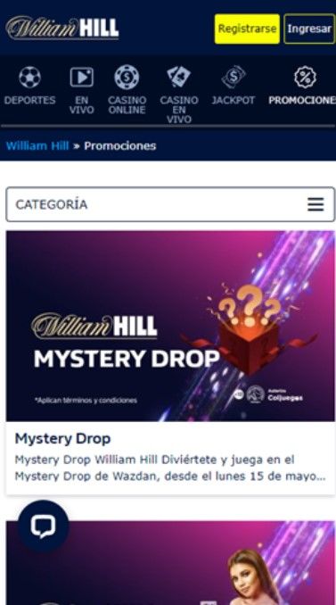 Se muestra la página principal, la sección de promociones y apuestas online