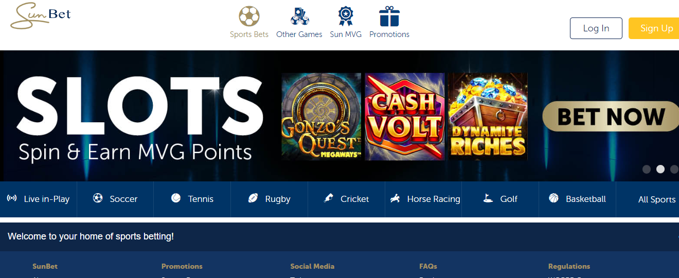 Image showing the Sunbet webpage