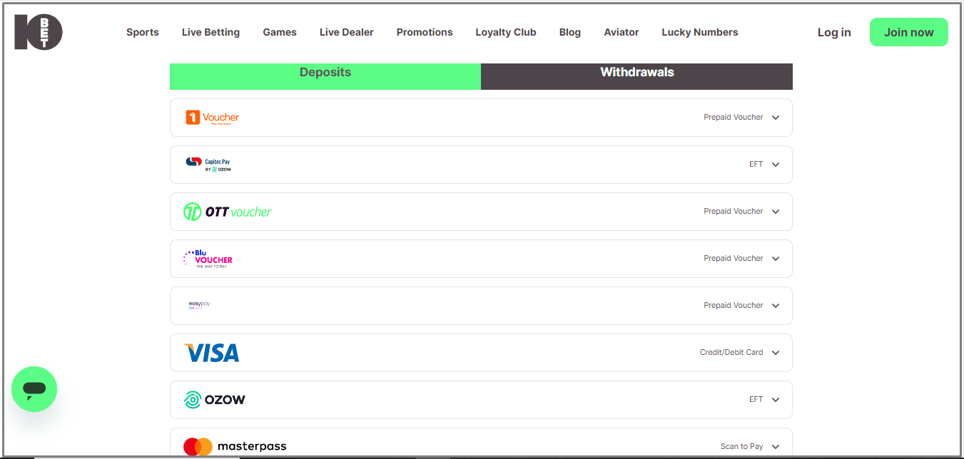 Aviator 10bet Deposit and Withdrawal