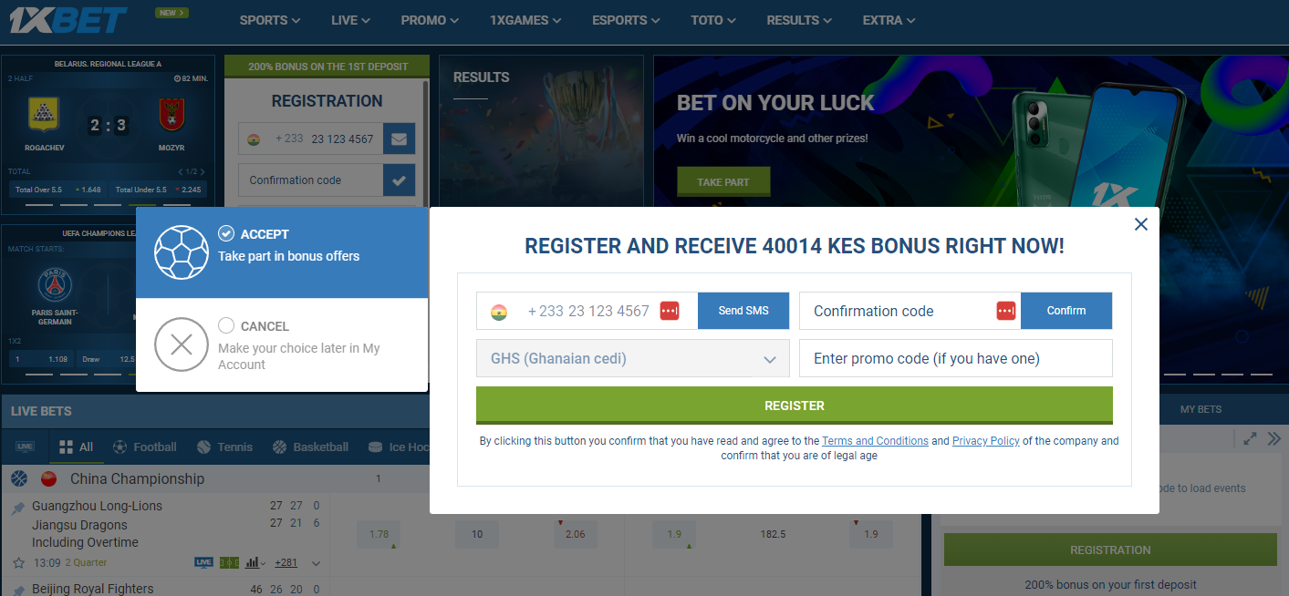 Setting up the 1xBet account