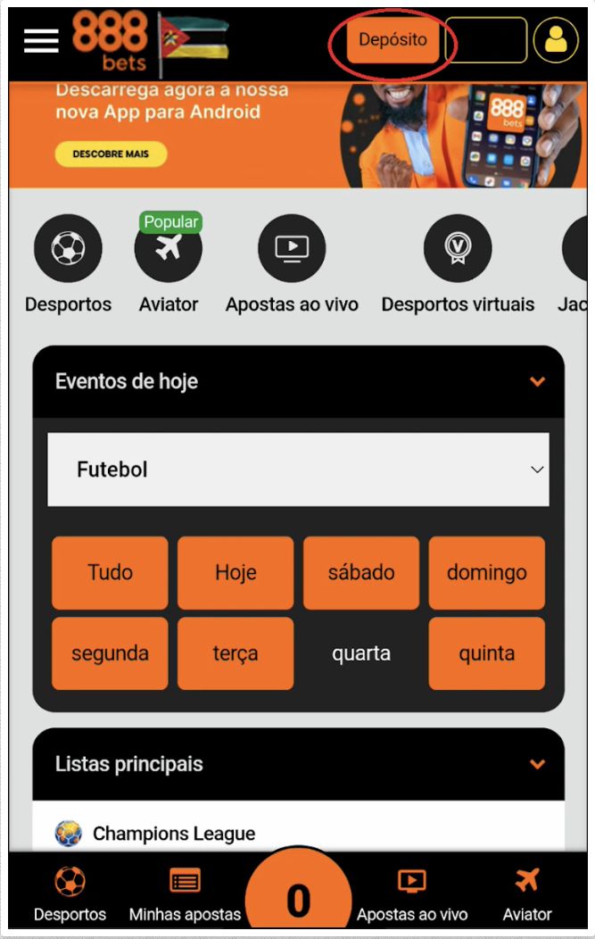 Botão “Depósito” na 888Bets