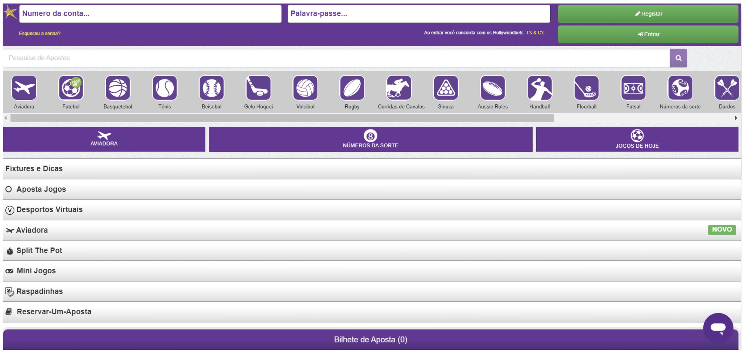 Página Inicial da Hollywoodbets na versão desktop