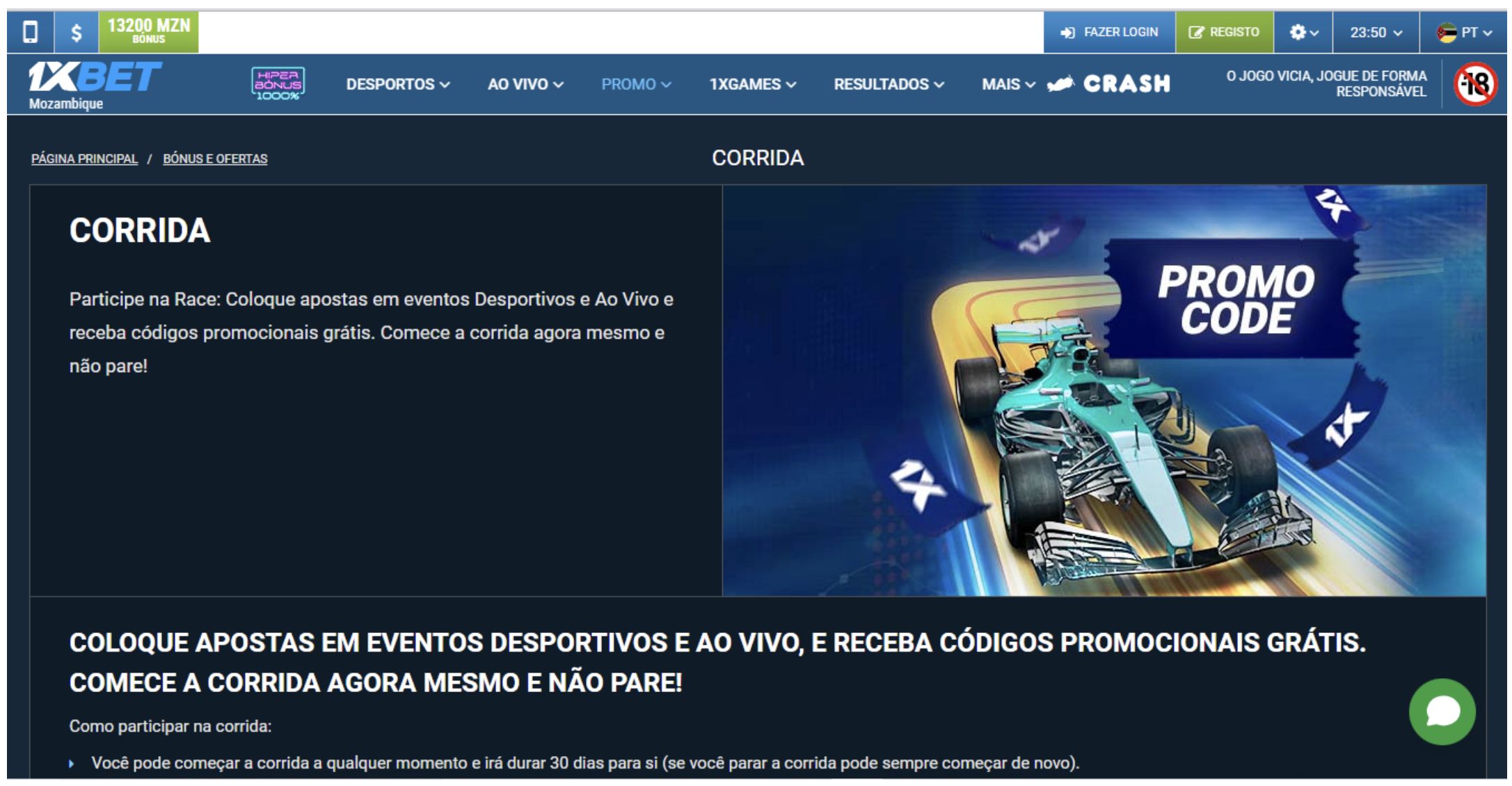 Bónus de corrida na 1xBet