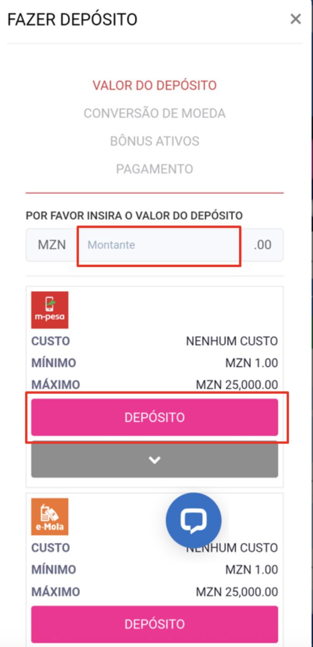 Depósito na Elephant Bet, passo 2